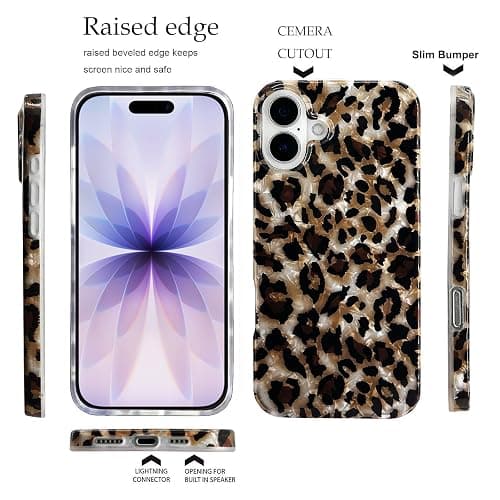 J.west Compatible with iPhone 17 Case,Luxury Sparkle Translucent Clear Vintage Leopard Print Soft Silicone Cover for Girls Women Protective Phone Case for iPhone17 6.3 inch Cheetah thumbnail 5