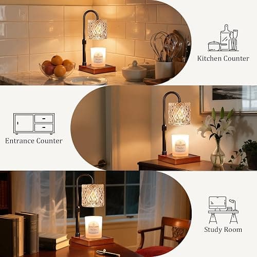 Hong-in Candle Warmer Lamp with Timer -Dimmable Adjustable Height Wax Melt Warmer for Jar Candles,Vintage Home Decor with Elegant Amber Glass,Birthday Gifts for Women, Mom, Friend thumbnail 6