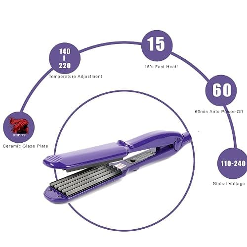 MBHAIR Ceramic Crimper Iron for Volumizing Fluffy Hairstyle, Corrugation Crimper Hair Iron, Anti Static Ceramic Hair Crimping Iron Adjust Temperature (Purple) thumbnail 3