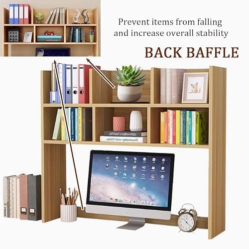 Dorm Desk Hutch, Wooden Desktop Shelf Organizer with 6 Cubbies for Computer Desk, Office, Dorm, Bedroom, White(70/80cm Length) thumbnail 5