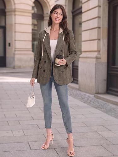 Mina Self 2026 Fall Women's Hooded Blazer Jacket Oversized Business Casual | Long,Double-Breasted,Full-Lined,Open Front,Long Sleeve, Lapel, Dressy Suits,Work Office Outfits With Pocket,Capsule Wardrobe thumbnail 6