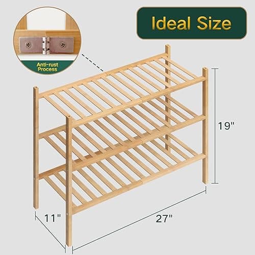 Z&L HOUSE 3-Tier Shoe Rack for Closet, Stackable Shoes Rack Organizer Free Standing Shoe Shelf for Entryway and Closet Hallway, Multifunctional Bamboo Rack in Different Combinations (3-Tier) thumbnail 4