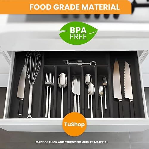 TuShop Adjustable Silverware Drawer Organizer - Utensil Drawer Organizer - Kitchen Organizers and Storage - Silverware Organizer - Kitchen Drawer Organizer - Utensil Organizer for kitchen Drawers thumbnail 6