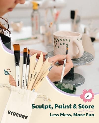 Kiocure Air Dry Clay for Adults & Kids, Pottery Tool Kit, DIY Kits for Adults with Air Dry Clay Paint & Varnish, Pottery for Beginners at Home thumbnail 4