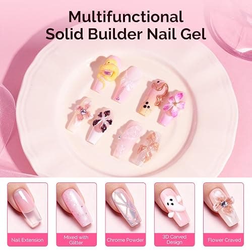MelodySusie Solid Builder Nail Gel Kit 3D Nail Gels Sculpting Gel for Art Non-Sticky Hand Carving Glue Extension with Sequins Chrome Powder DIY Salon Home 60g thumbnail 5