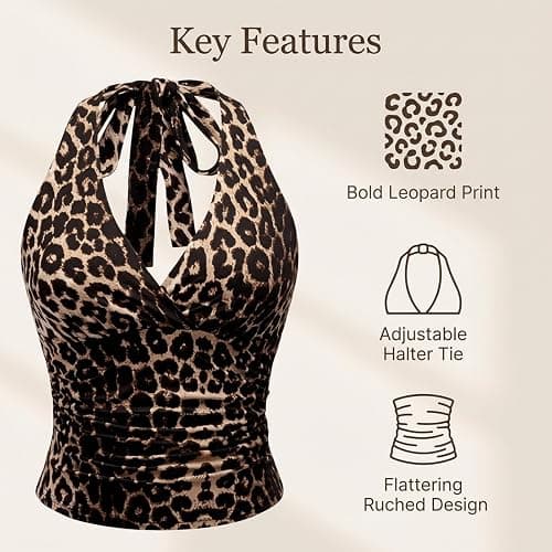 Going Out Tops, Y2K Top, Leopard Print Party Top with Halter Neck Design, Backless Style for Evening Wear, Fashionable Clothing Piece White thumbnail 6