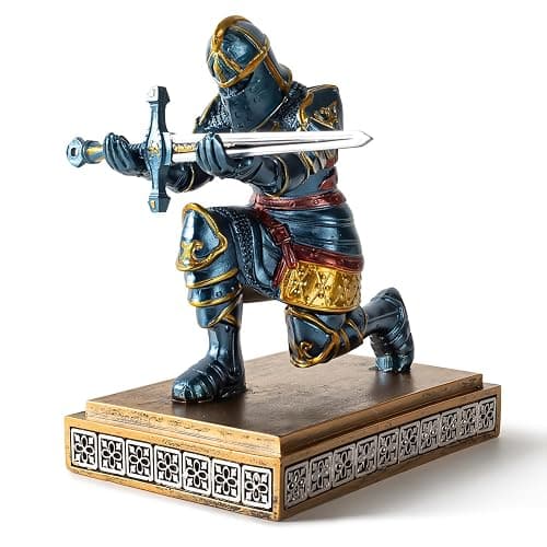 MACLARONX Kneeling Knight Pen Holder with Sword Medieval Warrior Fancy Pencil Stand for Office Desk Home Decor for Men Father Husband Armor Soldier Statue thumbnail 4