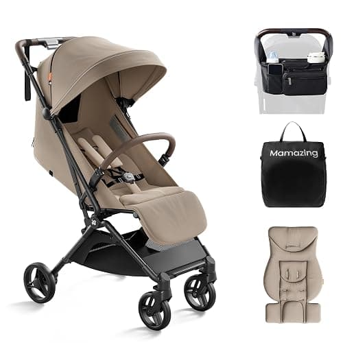 Mamazing Ultra Air Lightweight Baby Travel Stroller with Carbon Fiber Frame | Compact & Airplane-Friendly, One-Handed Fold, 11.6 lbs, UPF50+ Canopy, Under-Seat Basket, Organizer & Cushion Included, Khaki - Image 1