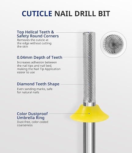 AIRSEE Safety Tungsten Carbide Acrylic Nail Drill Bit Electric Nail Drill File Head Tip for Dead Skin Cleaning Nail Bed File Cuticle Nail Prepare 3/32" 2 Way Needle Nail Buffer Bit XF thumbnail 2