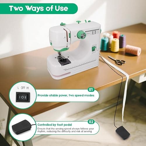 Ykall Nähmaschine für Anfänger, 12 Stichmuster & 2 Geschwindigkeiten | 12 Stichmuster, 2 Stufen & Doppelstich. Fußpedal/Knopf. LED-Licht, 9 Spannungen. Komplettset mit Zubehör. thumbnail 6