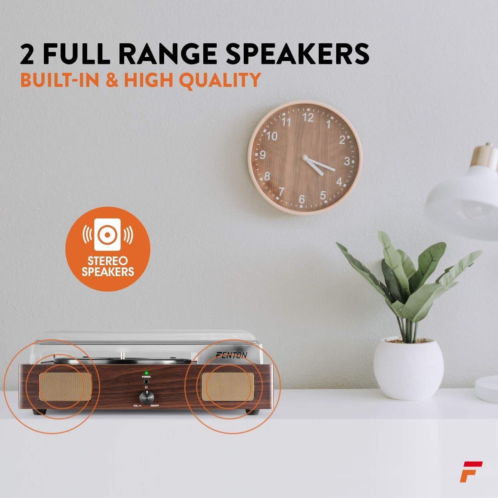 Fenton RP106DW Record Player with Built-in Speakers, Vinyl to MP3 USB Conversion, Ceramic Cartridge, 33, 45 RPM, Dark Wood thumbnail 2