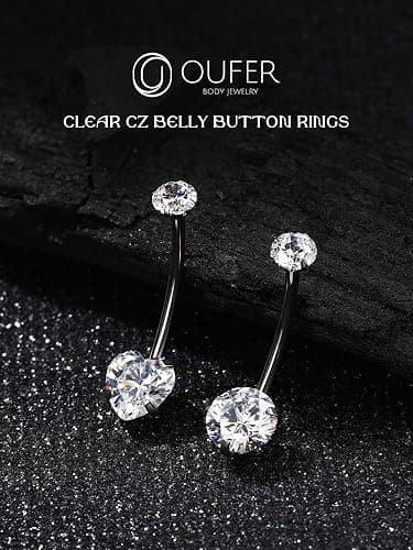 OUFER Titanium Belly Button Rings, Long Belly Piercing Jewelry, Clear CZ Belly Rings, Internally Thread Navel Piercing Jewelry For Women Men thumbnail 2