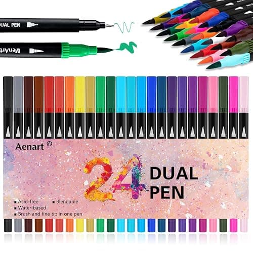 Dual Brush Markers for Adult Coloring Books, 24 Colored Fine Point Marker Pen for Back to School Supplies Bullet Journaling Note Taking Drawing - Image 1