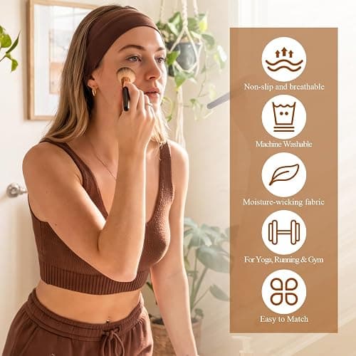 Needbrock 5 Pack Striped Sports Headbands for Women, Soft Elastic | Elastic Hair Bands,Workout Headbands, Cotton Blend, Workout and Daily Wear, Fits Most Hair Types,Retro Hair Accessories thumbnail 4