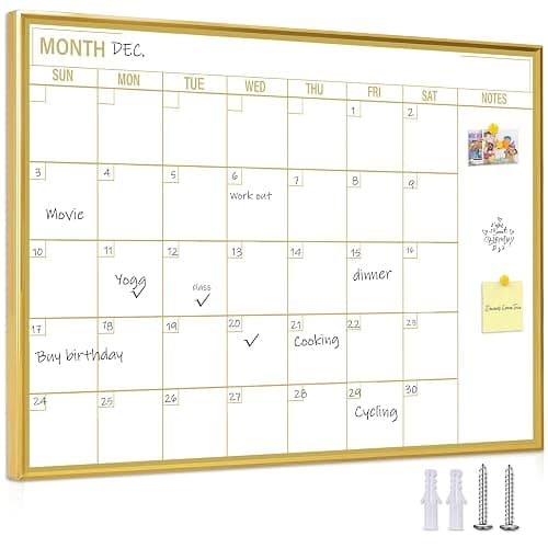 Gold Dry Erase Calendar Whiteboard for wall-18 x24’’,Portable Aluminum Frame,Magnetic Calendar White Board,Wall Planner Dry Erase Board for Office, Kitchen, School, Home-GG-4560 - Image 1