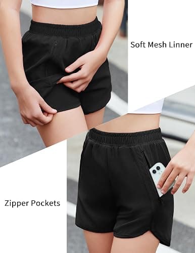 Zaclotre Girls Athletic Shorts with Zipper Pockets High Waisted Running Shorts Soccer Gym Sports Active Short for Kids thumbnail 4