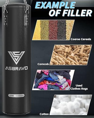 ASBRAVO Punching Bag for Adults, 4ft PU Heavy Boxing Bag Set 12OZ Gloves for MMA Muay Thai Kickboxing Training Home Gym, Martial Art (Unfilled) thumbnail 8