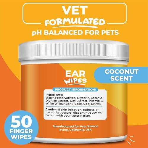 Paw Science Dog Ear Cleaner Wipes – Finger Wipes for Dogs & Cats – Cleaning, Soothing, & Deodorizing Itchy Ears – Pet Ear Relief Solution (Coconut) thumbnail 4