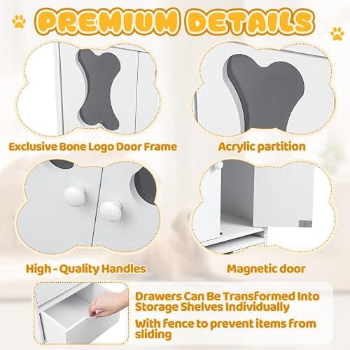 Teenyyou 22.84 x 12.99 x 12.6 Inch Pet Wardrobe Closet Dog Toy Clothes Storage Organizer with Doors and Telescopic Hanging Rod Combinable Drawers Closet Rack for Small Dog Cat Toys Clothes Accessories thumbnail 4