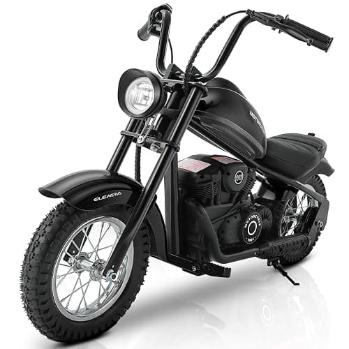 ELEMARA Electric Dirt Bike, 15 mph & 150lb Max, 24V Ride on Toy for Big Kids w/LED Lights & Power Display, Chain-Driven Motor, Twist-Grip Throttle, Shock Springs, Handbrake, 12" Air-Filled Tires-Black - Image 1