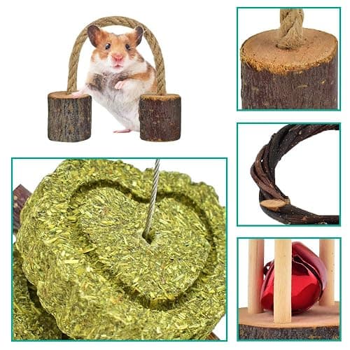 ERKOON New 12 Pack Hamster Chew Toys Gerbil Rat Guinea Pig Chinchilla Chew Toys Accessories, Natural Wooden Dumbbells Exercise Bell Roller Teeth Care Molar Toy for Rabbits Bird Rabbits Hamster Gerbil thumbnail 5