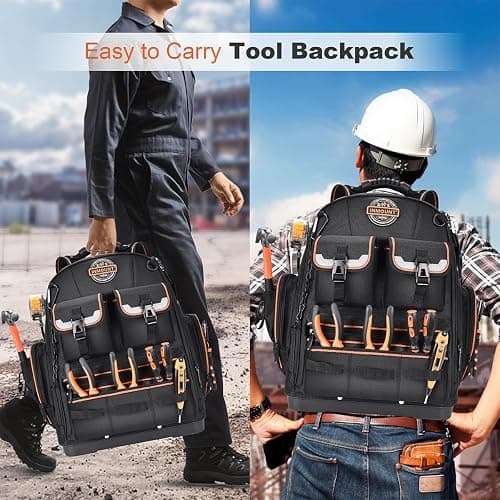Backpack Tool Bag - LOKASS Tool Backpack Heavy Duty Tool Organizer, Water-resistant HVAC Tool Backpack Electrician Tool Box with Molded Base thumbnail 8