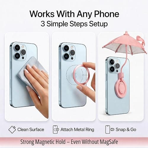 ZENELANEP Magnetic Umbrella Phone Stand for Sun Protection – Adjustable Phone Umbrella Sun Shade Shield for All Smartphones, Detachable Ring Stand, Heat-Resistant, Car Mount Compatible thumbnail 3