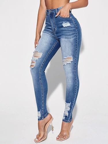 Floerns High Waist Skinny Jeans Denim Pants thumbnail 3