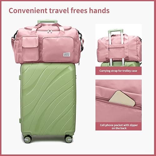 Aedcbaide Travel Bag,Gym Bag Womens,Duffle Bag with Shoe Compartment,Lightweight Foldable Weekend Bags for Women,Dry and Wet Overnight Bags for Women,Sports Bag for Woman Man(Pink) thumbnail 4