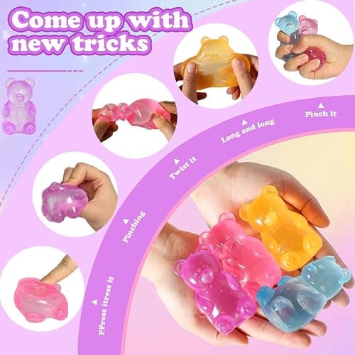 3pc Stress Gummy Bear Squishy Stress Balls for Adults Kids Fidget Toy | for Your Best Mellow and Chill Bear Shape squeeze Fidget Toys for Kids Adult, Party Favors Anxiety Relief thumbnail 3
