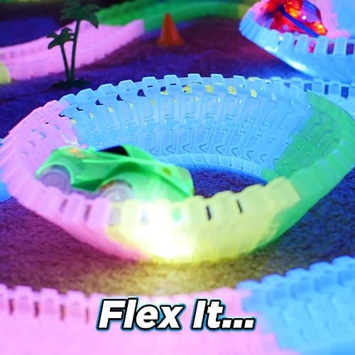 Ontel Magic Tracks 10 Foot Glow In The Dark Bendable Flexible Racetrack with LED Light-Up Race Car, Educational Playset Birthday Gift for Ages 3+ thumbnail 5