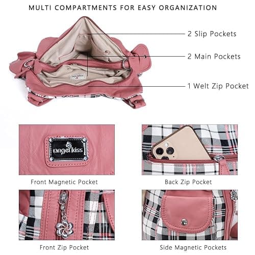 Angel Kiss Purses for Women, Large Shoulder Bag Hobo Tote Purse Mutipocket Faux Leather Satchel Hobo Purse thumbnail 6