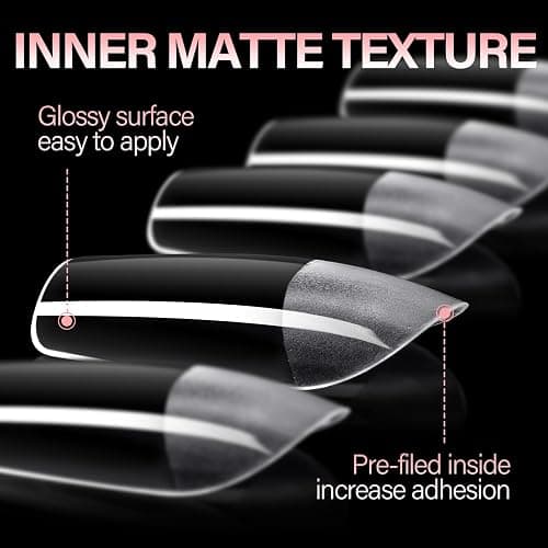 AILLSA Short Square Nail Tips Full Cover Clear Gelly Tips Half Matte Acrylic Tips Pre-Filed Fake Press on Nail Tips for Extension Home DIY Salon Manicure 216PCS 12 Sizes thumbnail 4