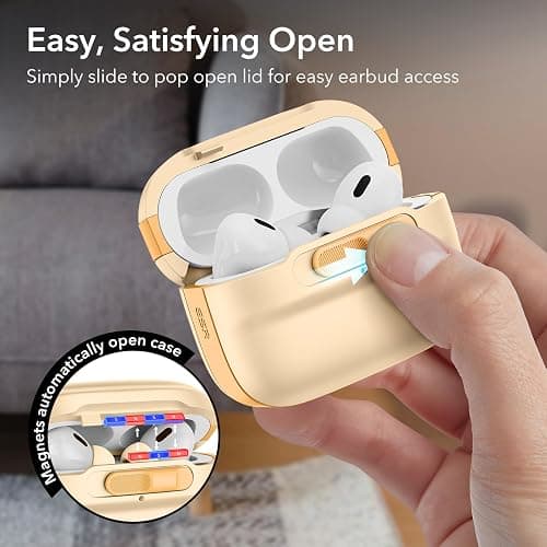 ESR for AirPods Pro Case (2023/2022/2019, 2nd/1st Gen), Compatible with Airpods Pro 2 (USB-C/Lightning Cable), MagSafe Ready, Magnetic Lid Lock, Full Drop Protection Cover with Lanyard, Yellow thumbnail 4