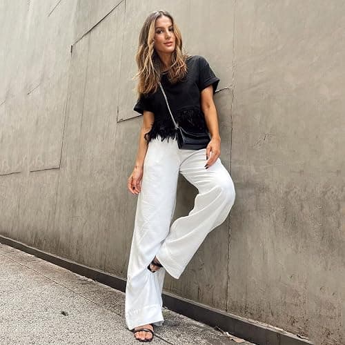 Trendy Feather Hem T Shirts for Women 2025 Cropped Running Cute Loose Fit Tops Summer Feather Trim Tshirt Casual Crop thumbnail 3