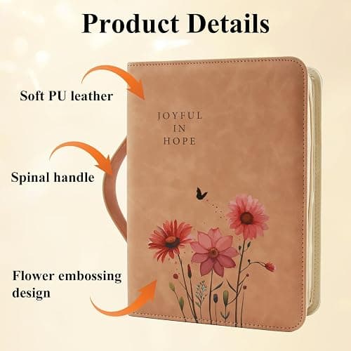 Bible Cover Case for Women,PU Leather Bible Case,Church Bible Bag Carrying Case Accessories Study Supplies with Zippered Pocket(Floral Pattern, 10.5 x 7.6 x 2.1 inches) thumbnail 4