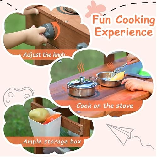 Homman Kids Mud Kitchen Outdoor 23.6in, Wooden Play Kitchen with Sink & Stove, Utensils, Mud Kitchen for Kids Outdoor thumbnail 6