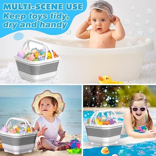 Anivia Foldable-Bath-Toy-Storage-Organizer, Bath Toy Holder with Base, Quick-Drain-Drying Bathtub Toy Storage/Basket, Stand Up Bathroom Shower Toys Holder for Kids - Gray thumbnail 5