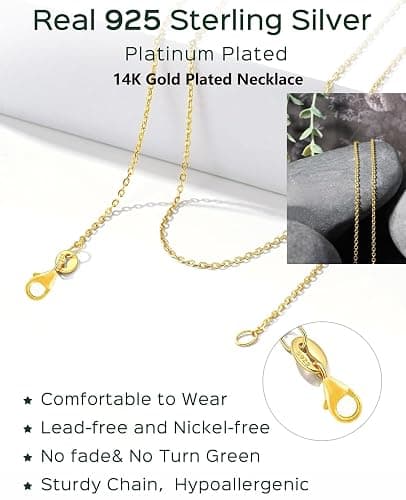 prgislew 14k Gold Over 925 Sterling Silver Chain Necklace for Women Layering Necklaces 18" 1.6mm Cable Chain Necklace Sturdy & Shiny Women's Gold Chain Necklaces Upgraded Spring-Ring Clasp thumbnail 5