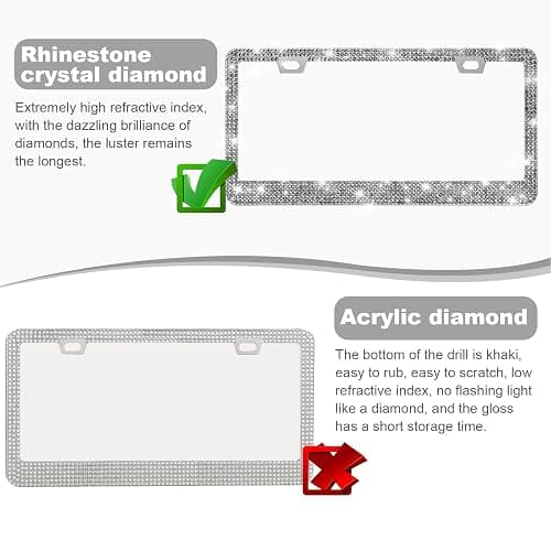 QUANQIUFEI 2 Pack Bling License Plate Frames for Women, Sparkly Rhinestone Diamond Car Accessories with Glitter Crystal Caps (Gilded Black) thumbnail 4