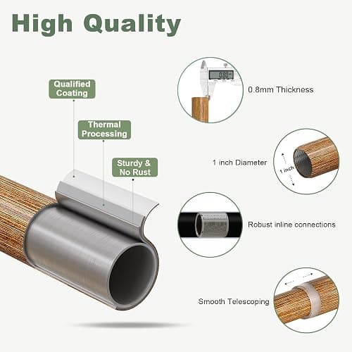 QDWIS Wood Curtain Rods for Windows 48 to 84 Inch,1'' Diameter Drapery Rods with Imitation Wood Grain Leaf Pattern Finials,Boho Adjustable Heavy Duty Curtain Rods Set,36-88'',Color:Natural Wood thumbnail 5