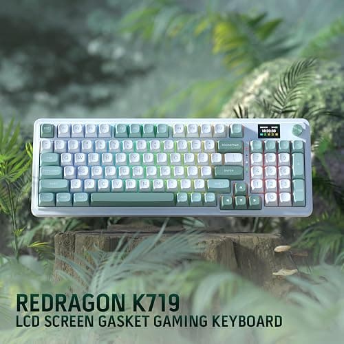 Redragon K719 Wireless Gasket Gaming Keyboard w/Hype Screen & Knob, 95 Keys Mechanical Keyboard, Easy-Control 1.14’’ TFT Info Display, 5-Layer Noise Dampening, Custom Linear Switch, Jade Cloud Color thumbnail 8