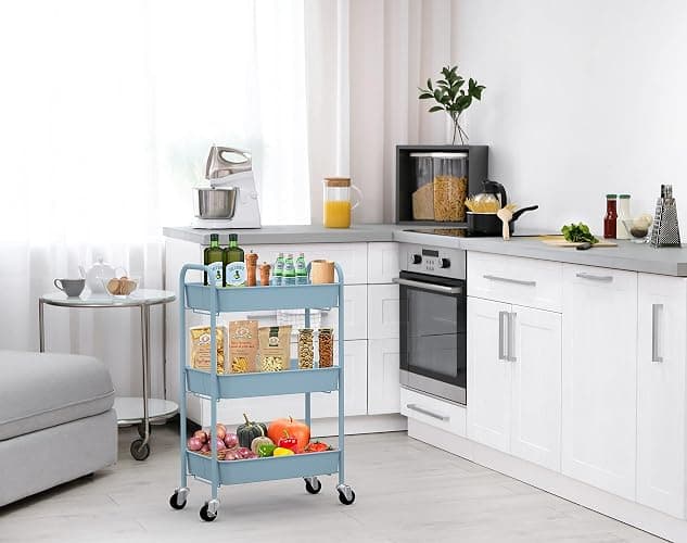 CAXXA 3-Tier Rolling Metal Storage Organizer - Mobile Utility Cart with Caster Wheels, Blue thumbnail 8