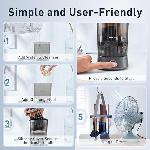 Electric Makeup Brush Cleaner - 9000 RPM Makeup Brush Cleaning Machine, IP65 Waterproof Automatic Makeup Brush Cleaner for Makeup Sponges and Brushes(Gray) - Gray thumbnail 5