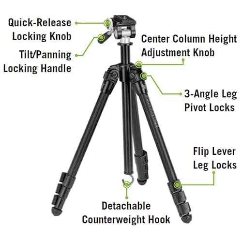 Vortex Optics Mountain Pass Tripod Kit - 2-Way Pan Head, 22 lb Max Load, Arca-Swiss Head Mount - Unlimited, Unconditional Warranty thumbnail 5