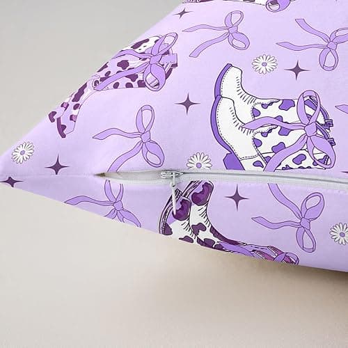 Erosebridal Western Decor Throw Pillow Covers Cowgirl Bow Cushion Covers 16X16 Inch Purple Bowknot Cushion Cases for Bed Couch Living Room Southwest Boots Farmhouse Pillow Inserts Not Included thumbnail 7