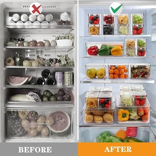 14 Pack Fridge Organizer, Stackable Refrigerator Organizer Bins with Lids PBA-Free, Clear Fridge Organizers and Storage for Kitchen, Countertops, Cabinets, Fridge, Drinks, Fruits, Vegetable, Cereals thumbnail 5