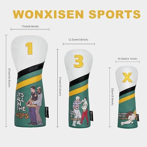 WONXISEN Golf Club Headcover for Drivers, Fairway Woods, Hybrid/Rescue, and Mallet Blade Putter Funny Style Premium Leather Golf Headcovers Set with Embroidery Tags for Men and Women thumbnail 4