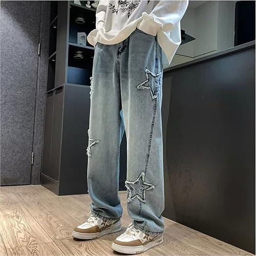 Y2k Star Jeans Men Graphic Baggy Jeans Emo Star Pants Grunge Patchwork Pants Streetwear thumbnail 4