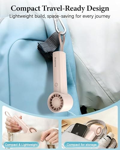 bossdeng Portable Fan with Power Bank & Flashlight-Pink | 6.5H Max Cooling,USB-C Rechargeable,Mini Fan for Outdoor/Travel/Beach/Concerts/Summer.Gifts for Girl,Women. thumbnail 6